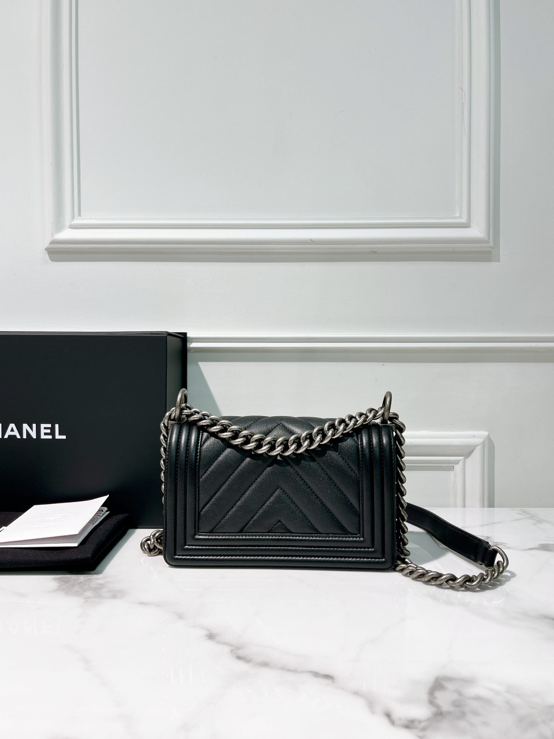 CHANEL LEBOY SMALL, BLACK/SILVER