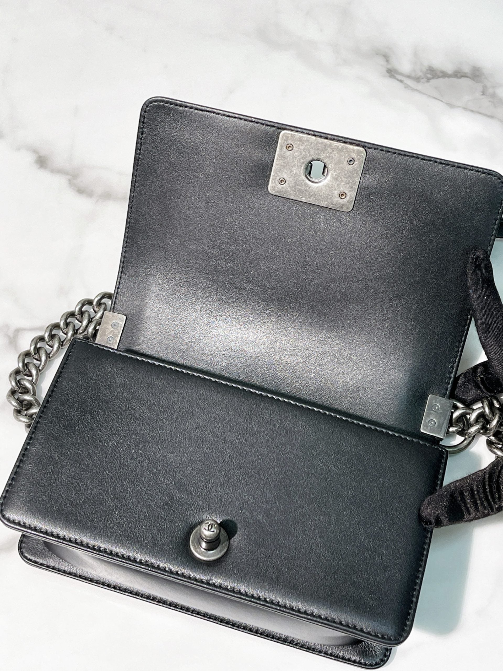 CHANEL LEBOY SMALL, BLACK/SILVER