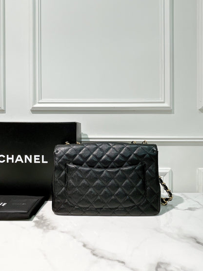 CHANEL SINGLE FLAP JUMBO, Black/Gold