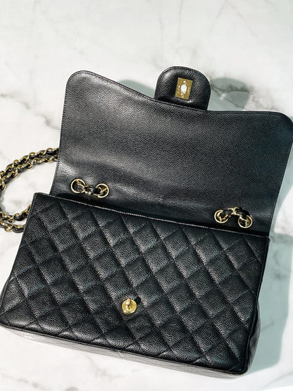 CHANEL SINGLE FLAP JUMBO, Black/Gold