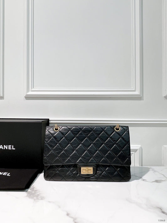 CHANEL MAXI 2.55 HANDBAG, Black/Gold
