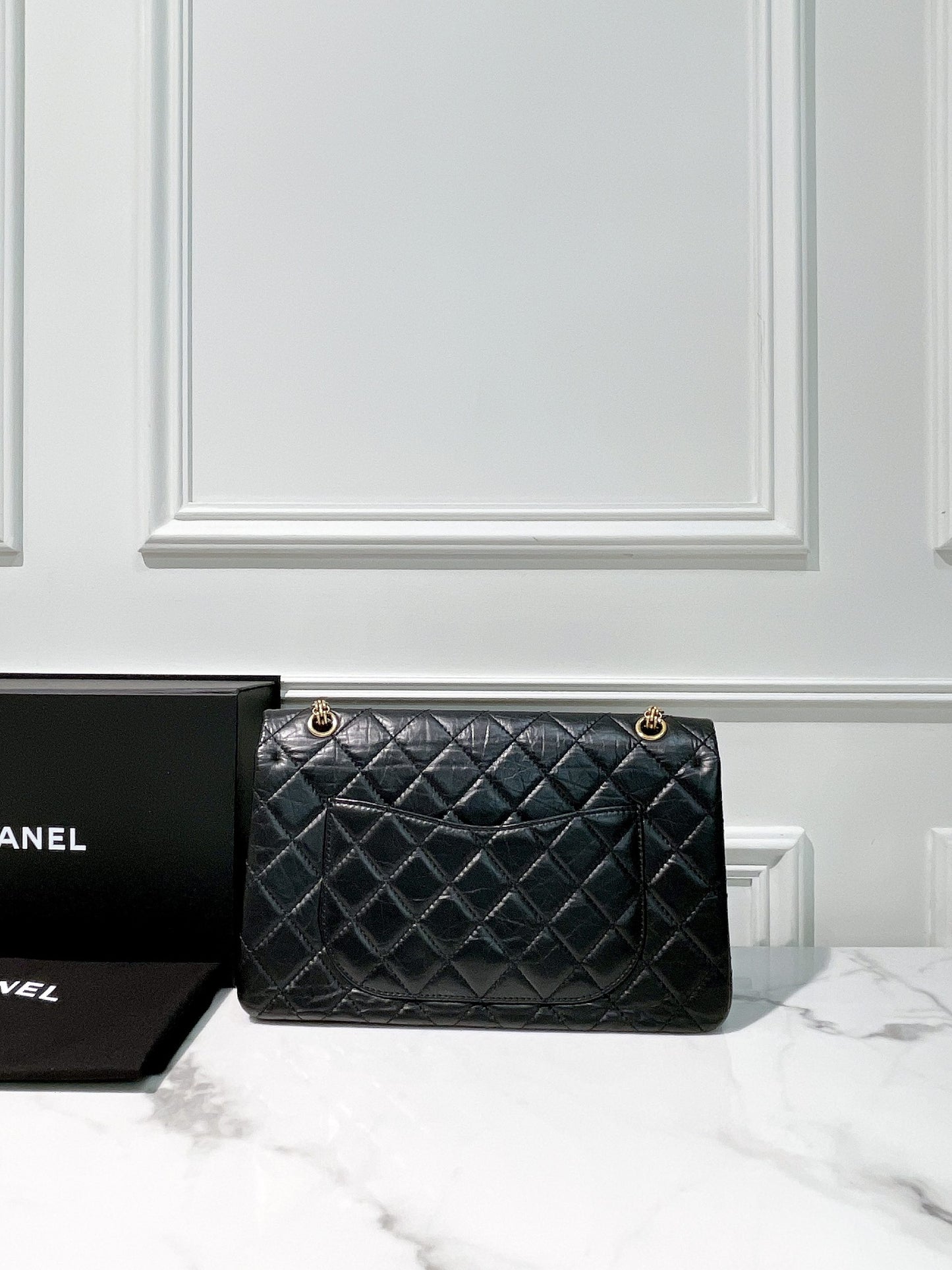 CHANEL MAXI 2.55 HANDBAG, Black/Gold