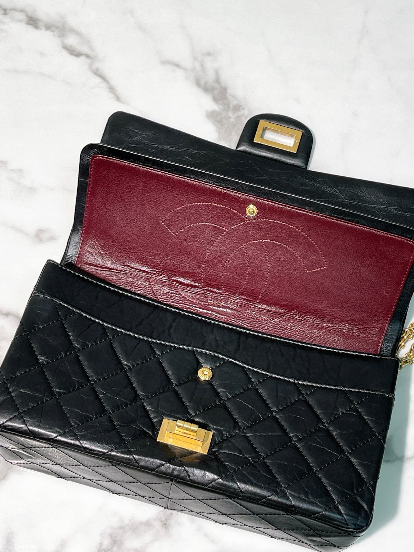 CHANEL MAXI 2.55 HANDBAG, Black/Gold