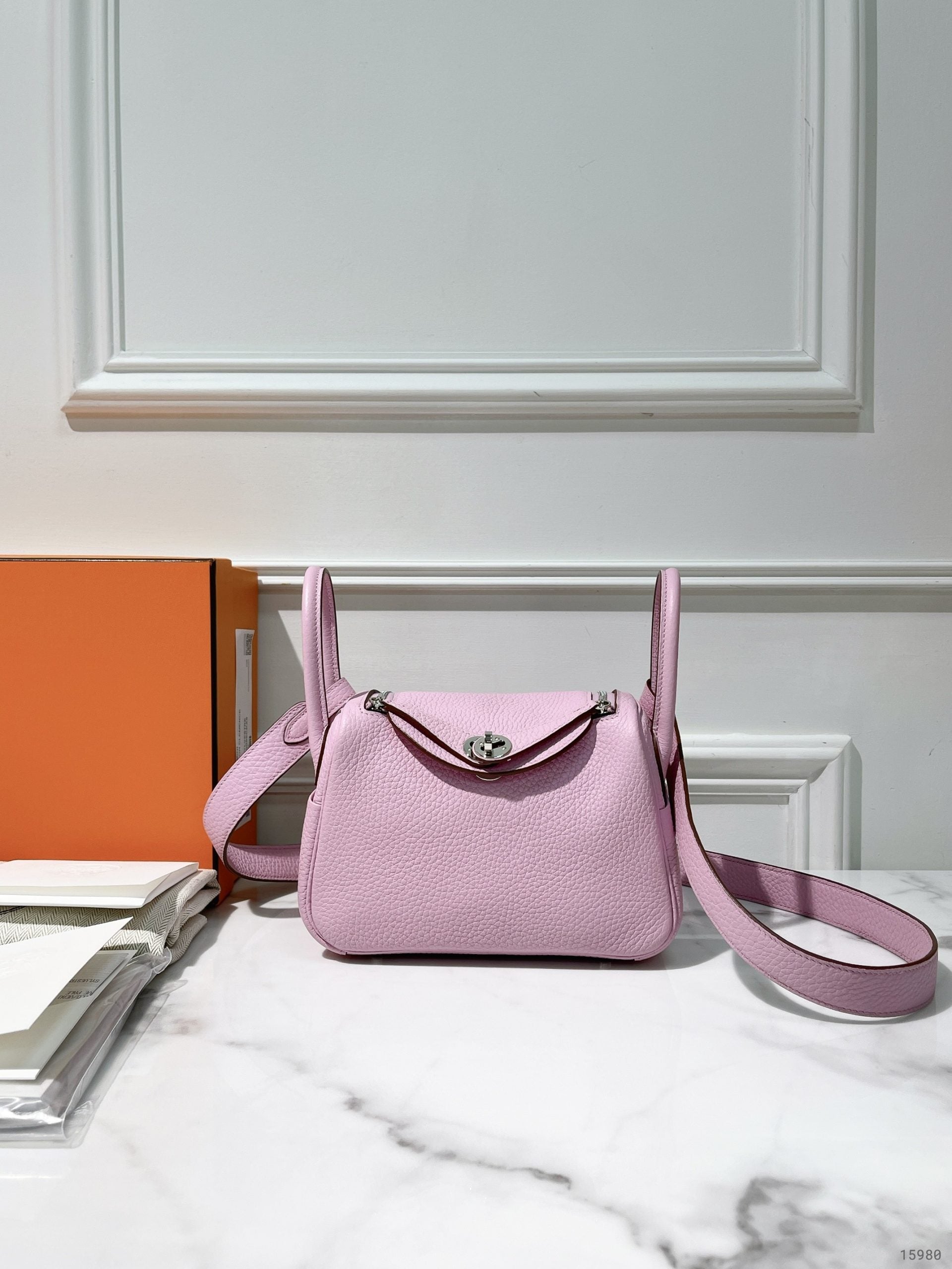 HERMES MINI LINDY, Mauve Sylvestre/Silver