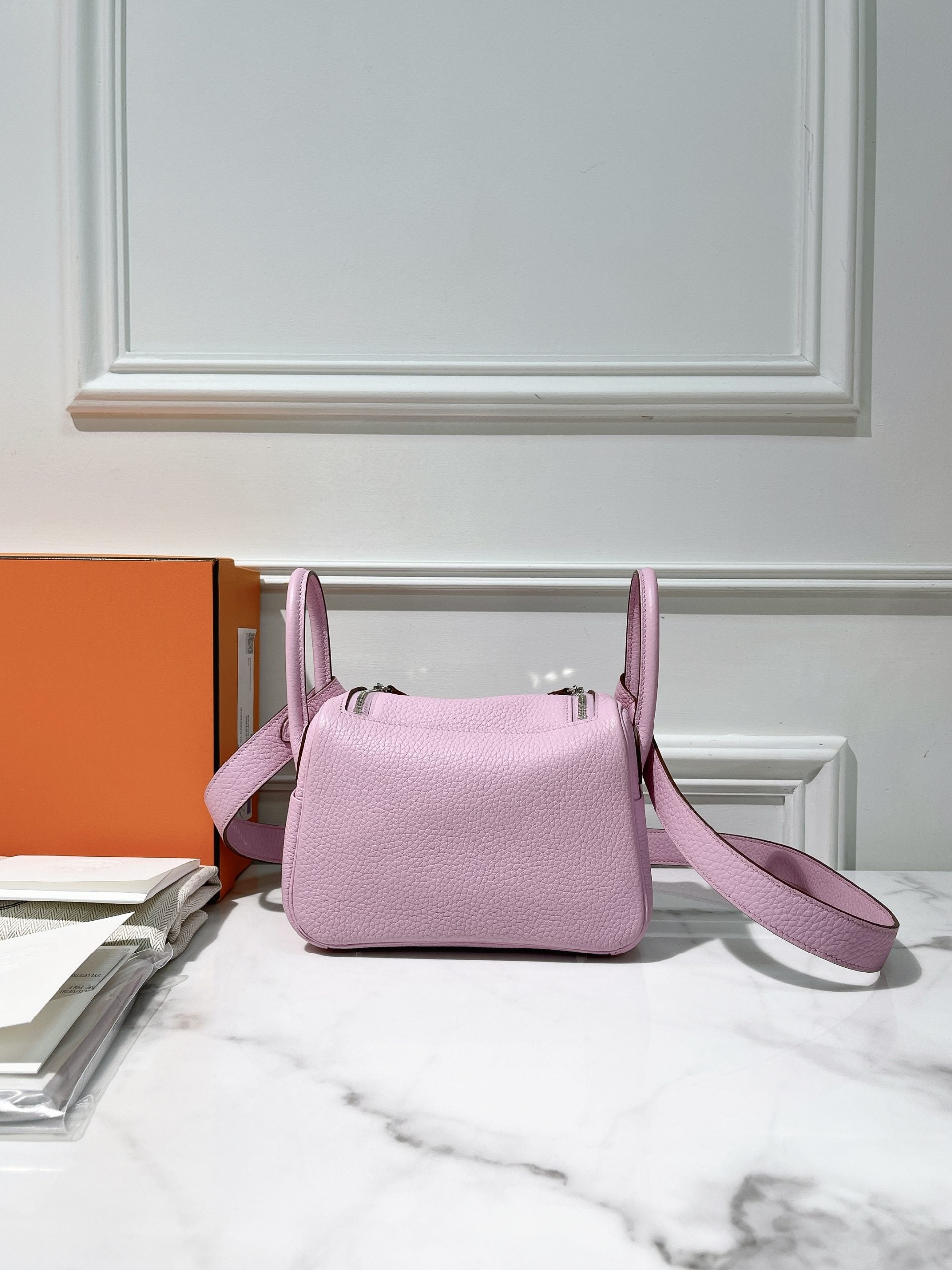 HERMES MINI LINDY, Mauve Sylvestre/Silver