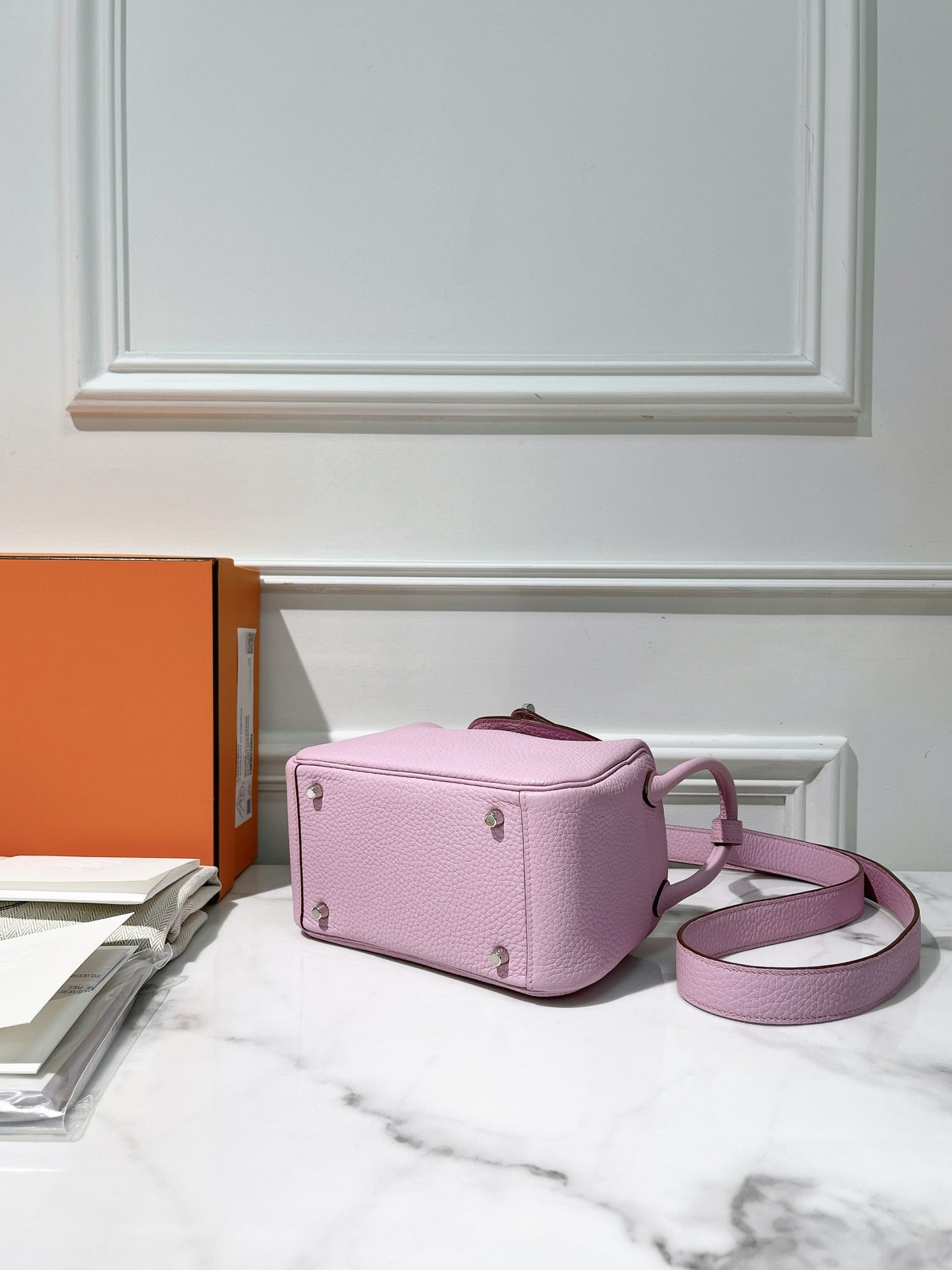 HERMES MINI LINDY, Mauve Sylvestre/Silver