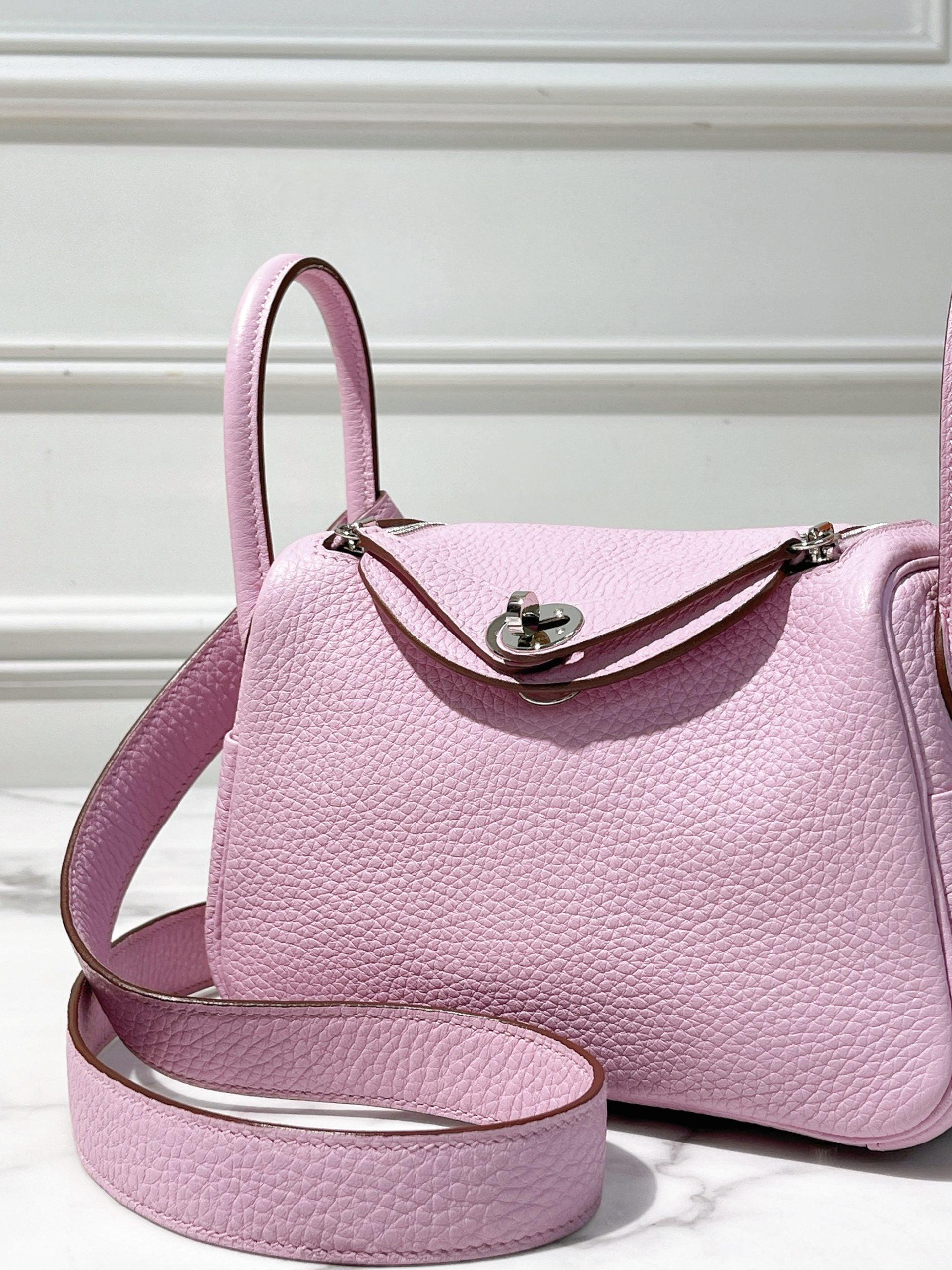 HERMES MINI LINDY, Mauve Sylvestre/Silver