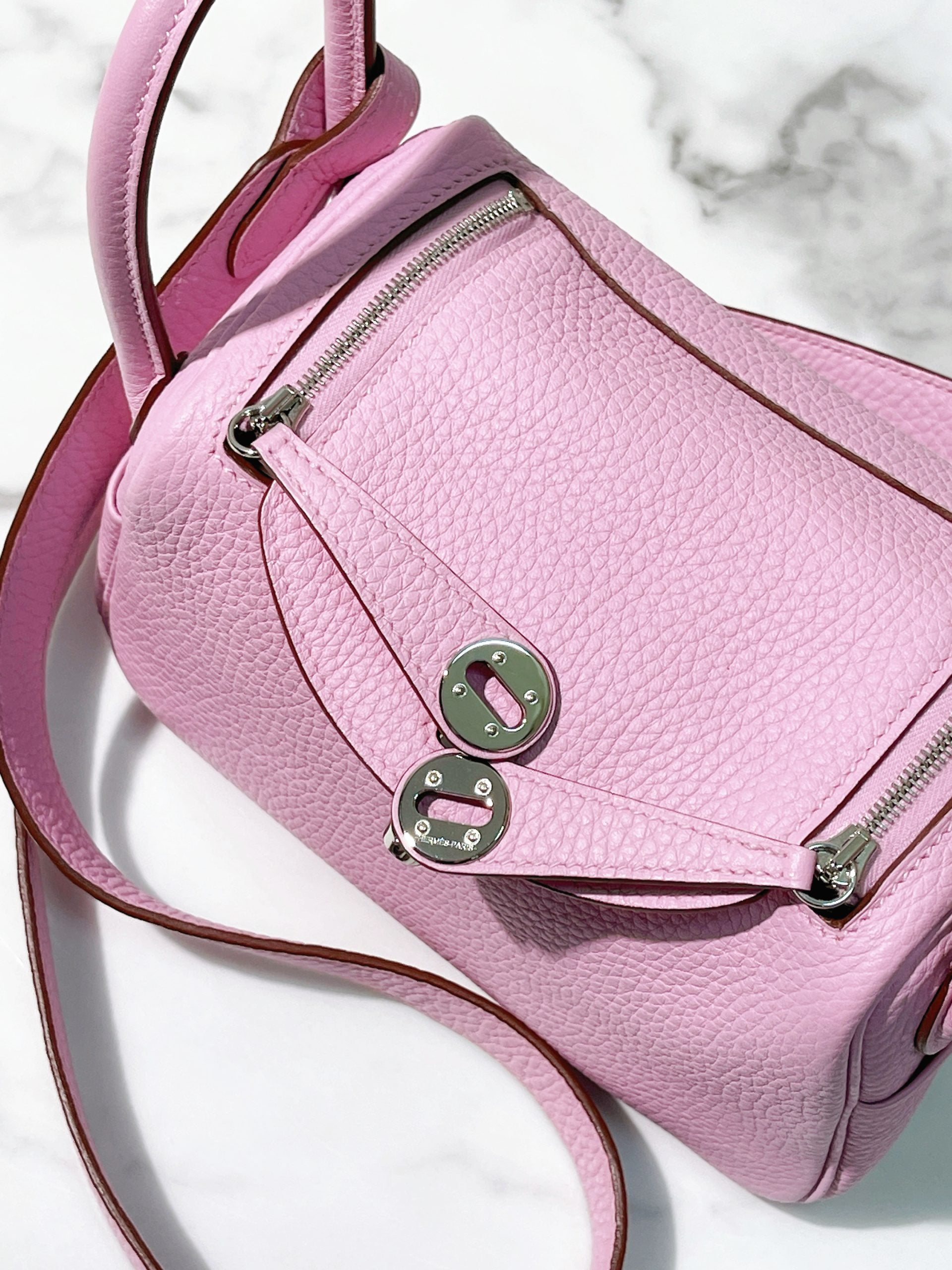 HERMES MINI LINDY, Mauve Sylvestre/Silver