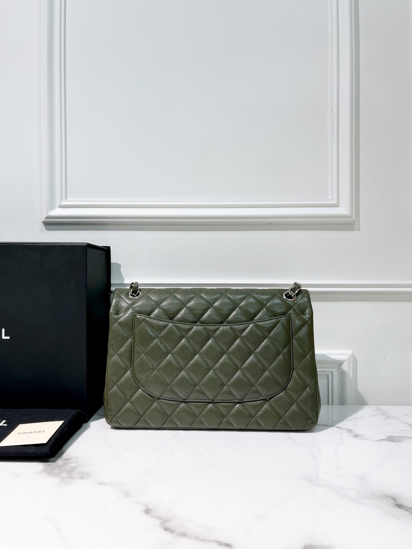 CHANEL JUMBO CLASSIC FLAP, Green/Silver