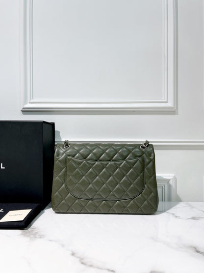 CHANEL JUMBO CLASSIC FLAP, Green/Silver