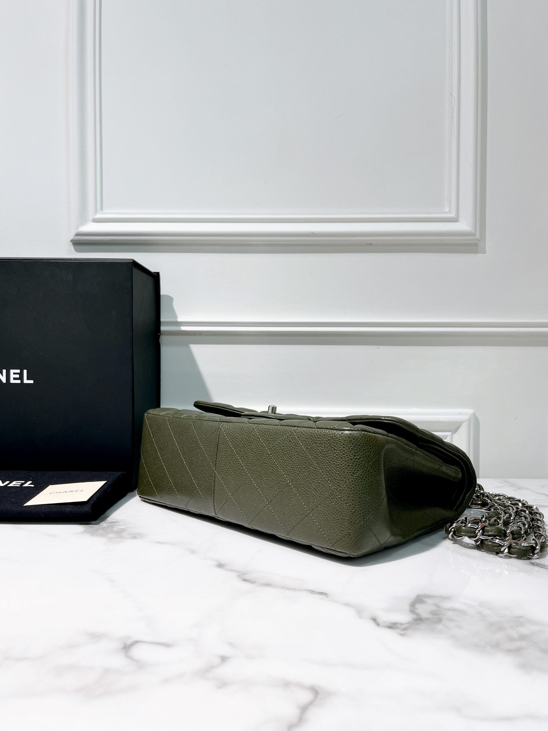 CHANEL JUMBO CLASSIC FLAP, Green/Silver