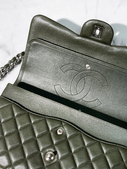 CHANEL JUMBO CLASSIC FLAP, Green/Silver