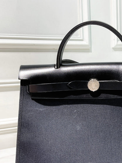 HERMES HERBAG 31, Noir/Noir/Silver