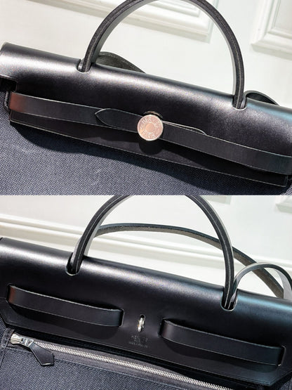 HERMES HERBAG 31, Noir/Noir/Silver