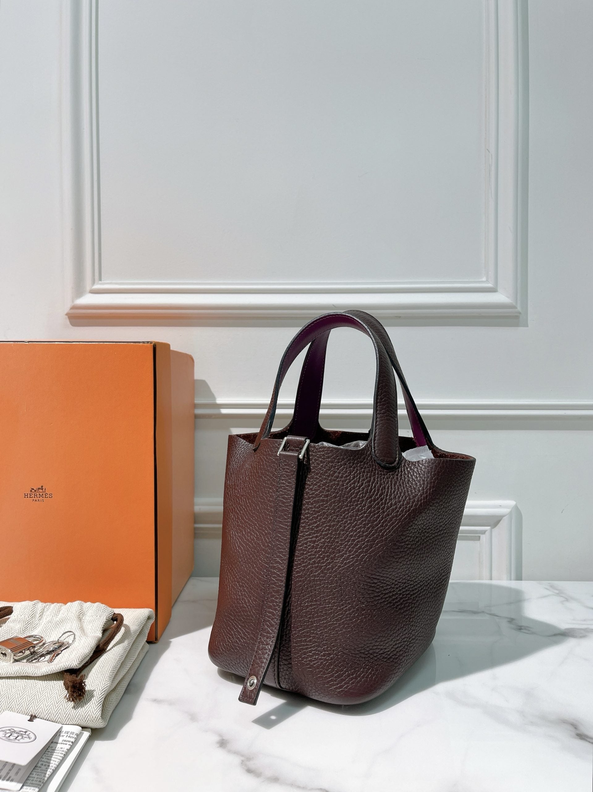 HERMES PICOTIN 18, Rouge Sellier/Anemone/Silver