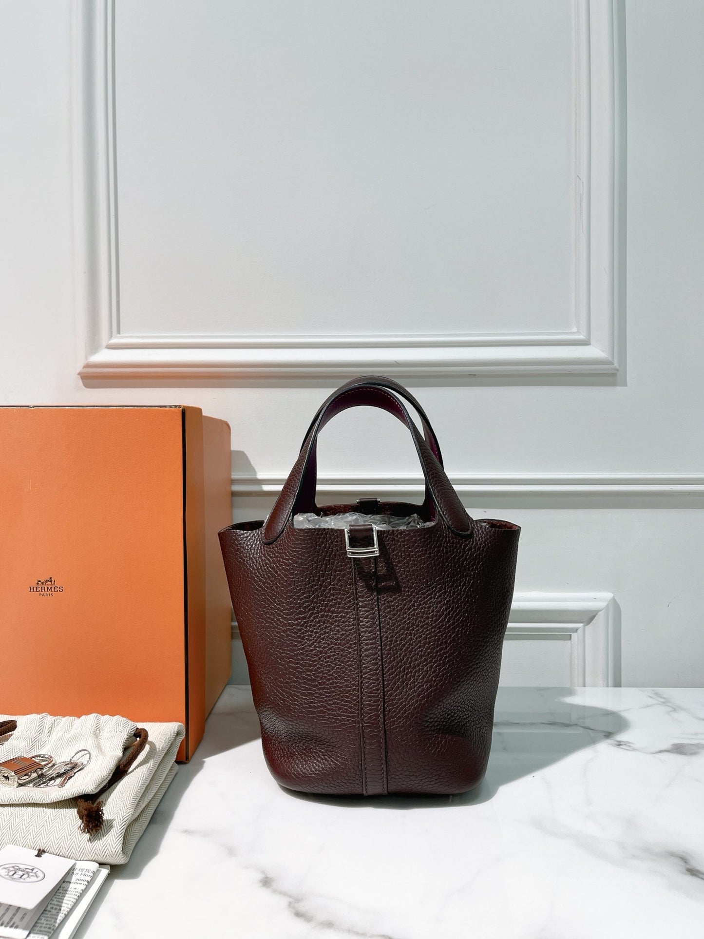 HERMES PICOTIN 18, Rouge Sellier/Anemone/Silver