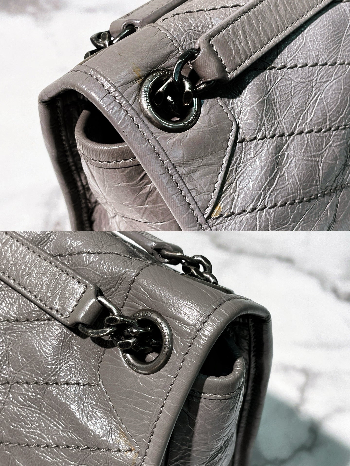 YSL NIKI MEDIUM, Gray/Silver