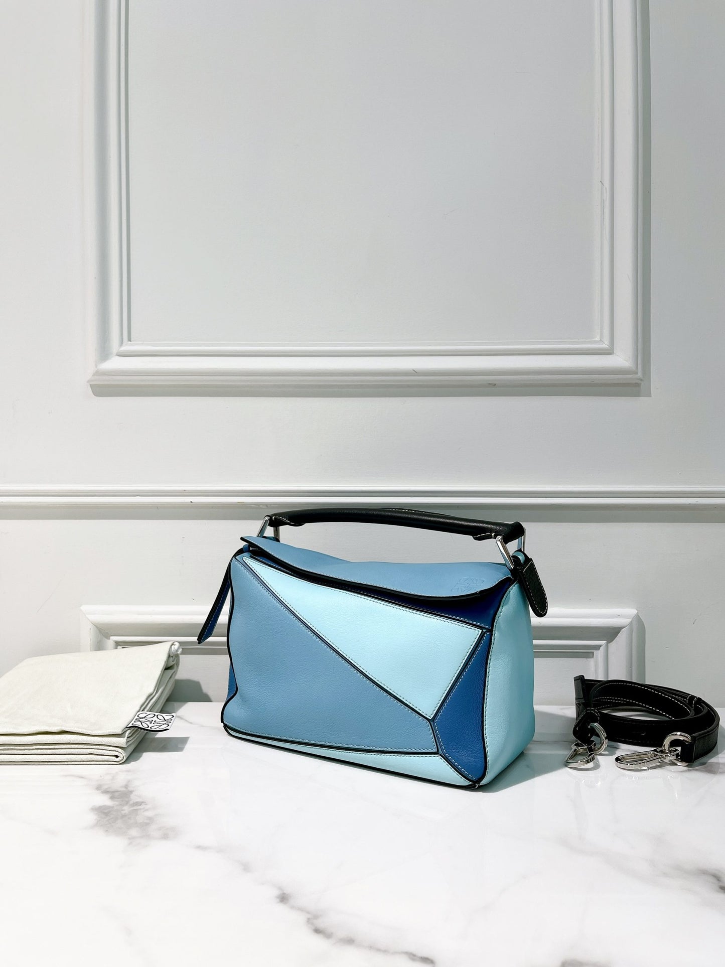 LOEWE SMALL PUZZLE, Blue/Silver