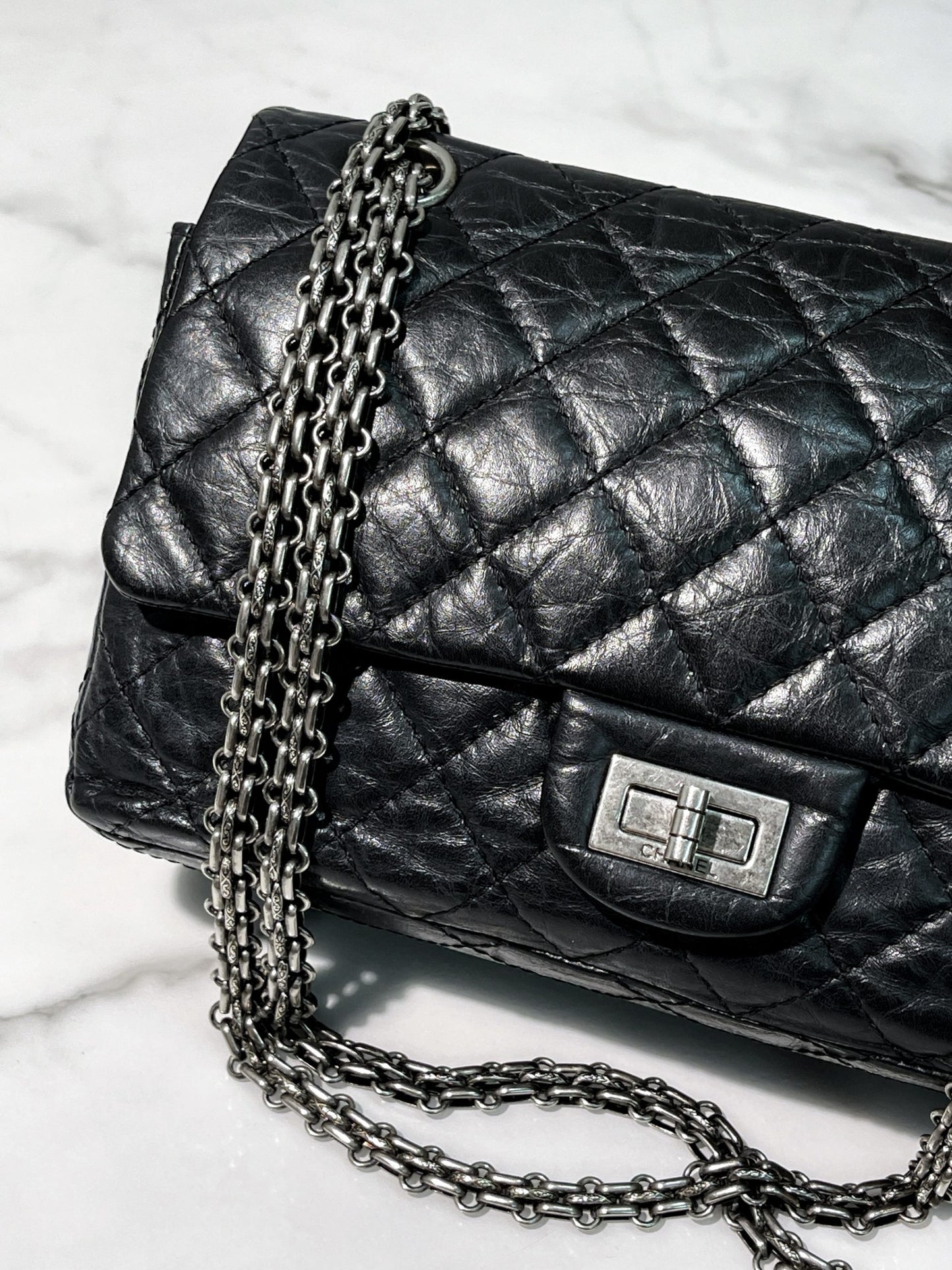 CHANEL SMALL 2.55 FLAP, Black/Silver