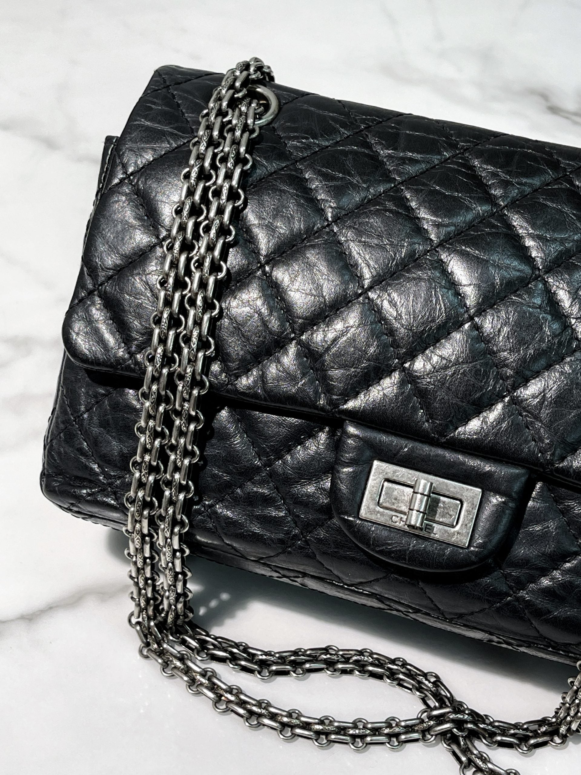 CHANEL SMALL 2.55 FLAP, Black/Silver