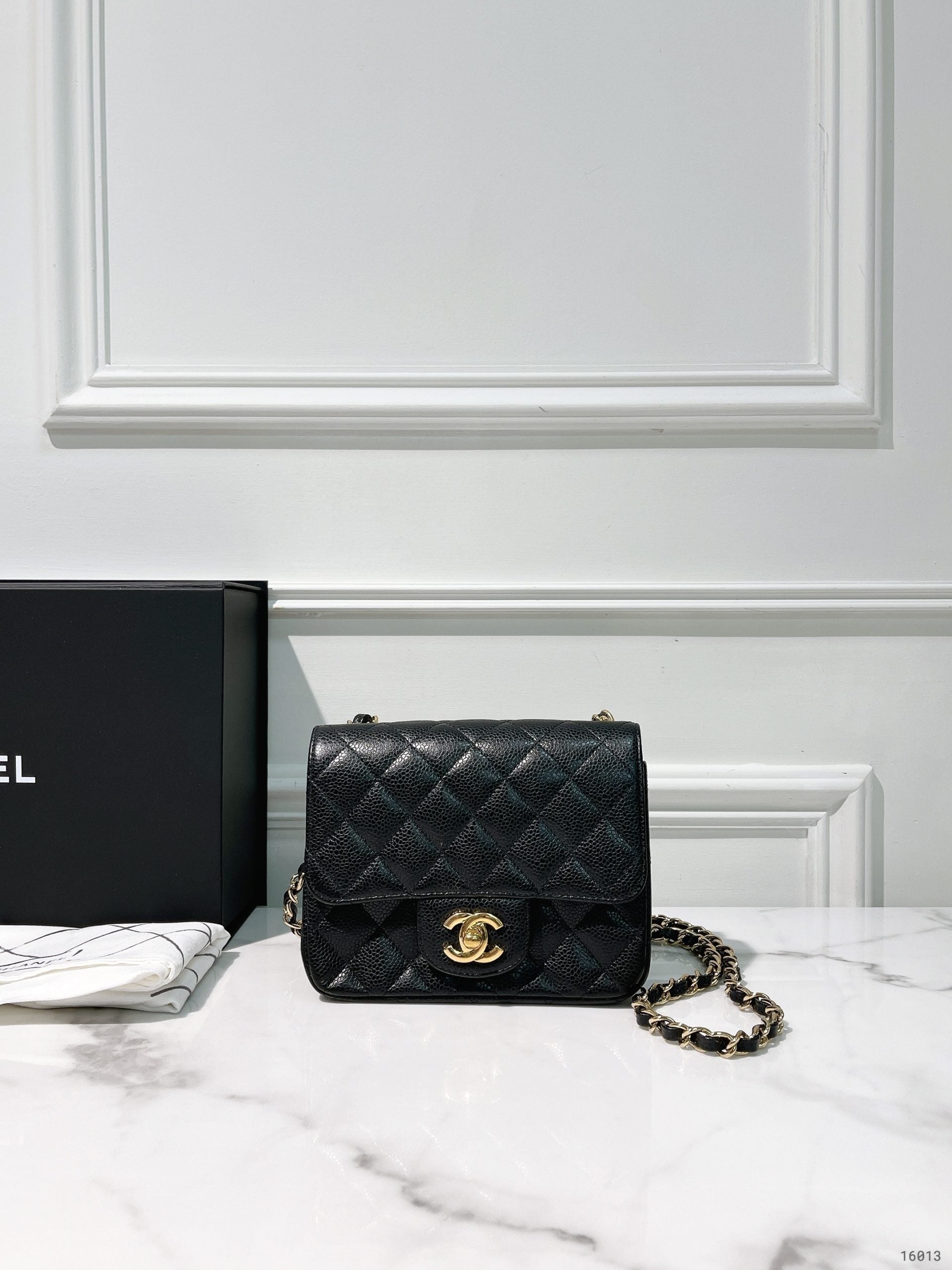CHANEL MINI SQUARE, Black/Gold