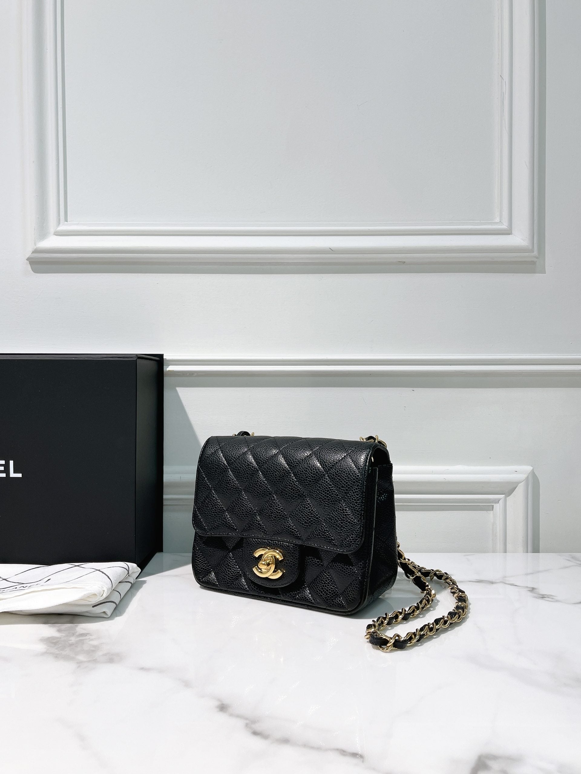 CHANEL MINI SQUARE, Black/Gold