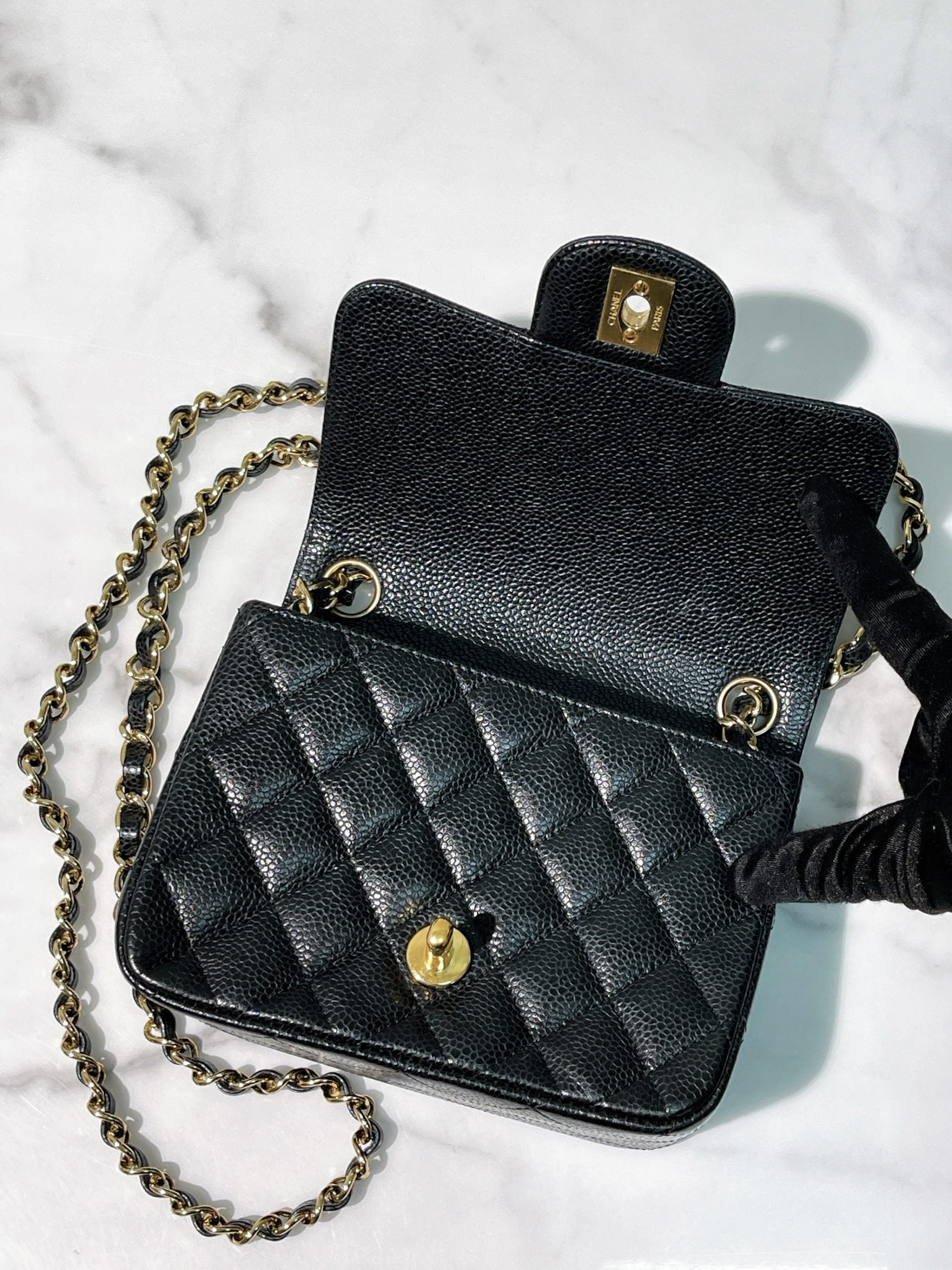 CHANEL MINI SQUARE, Black/Gold