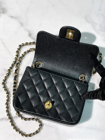 CHANEL MINI SQUARE, Black/Gold
