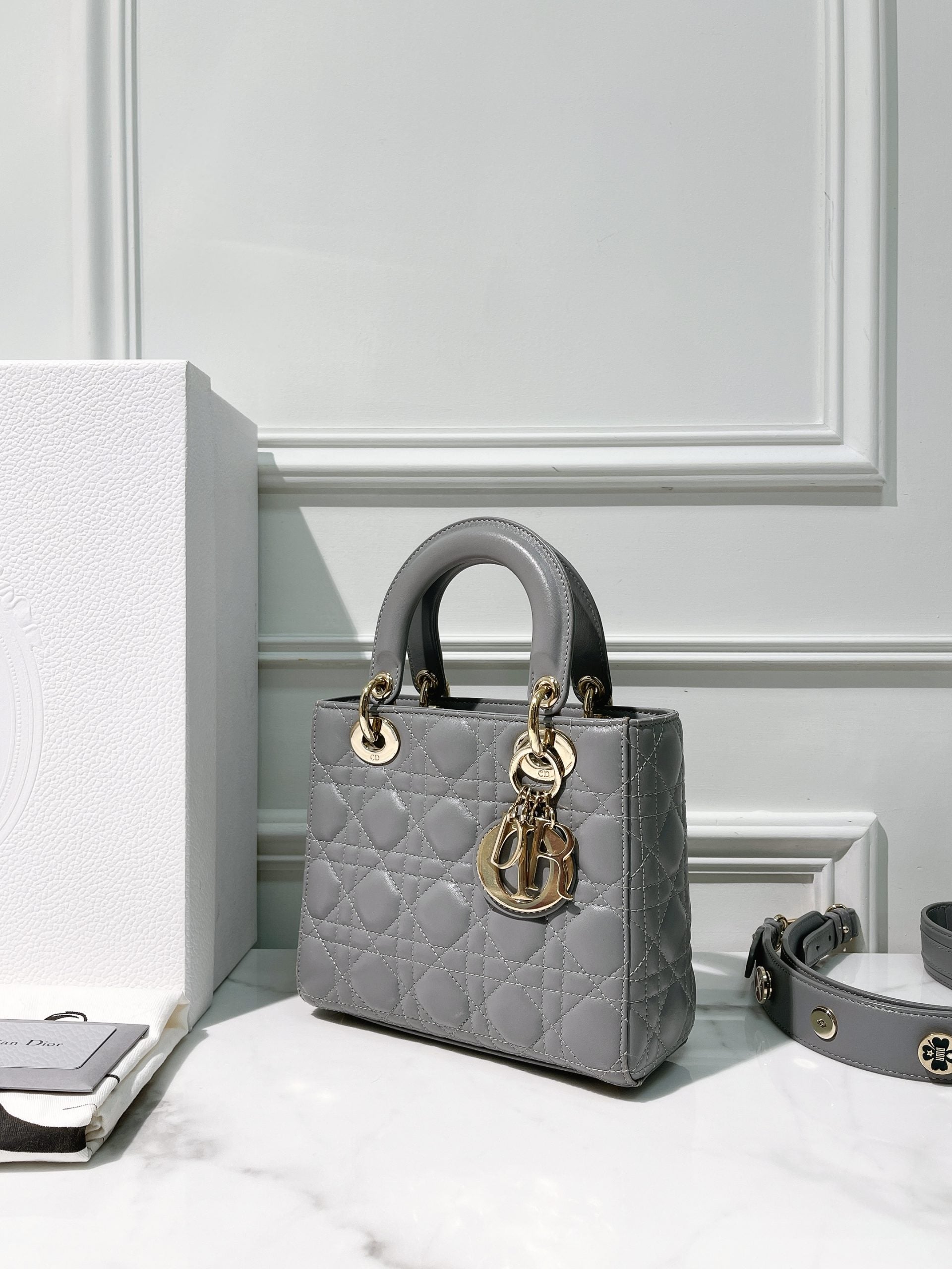 DIOR SMALL LADY DIOR, Gray/Gold
