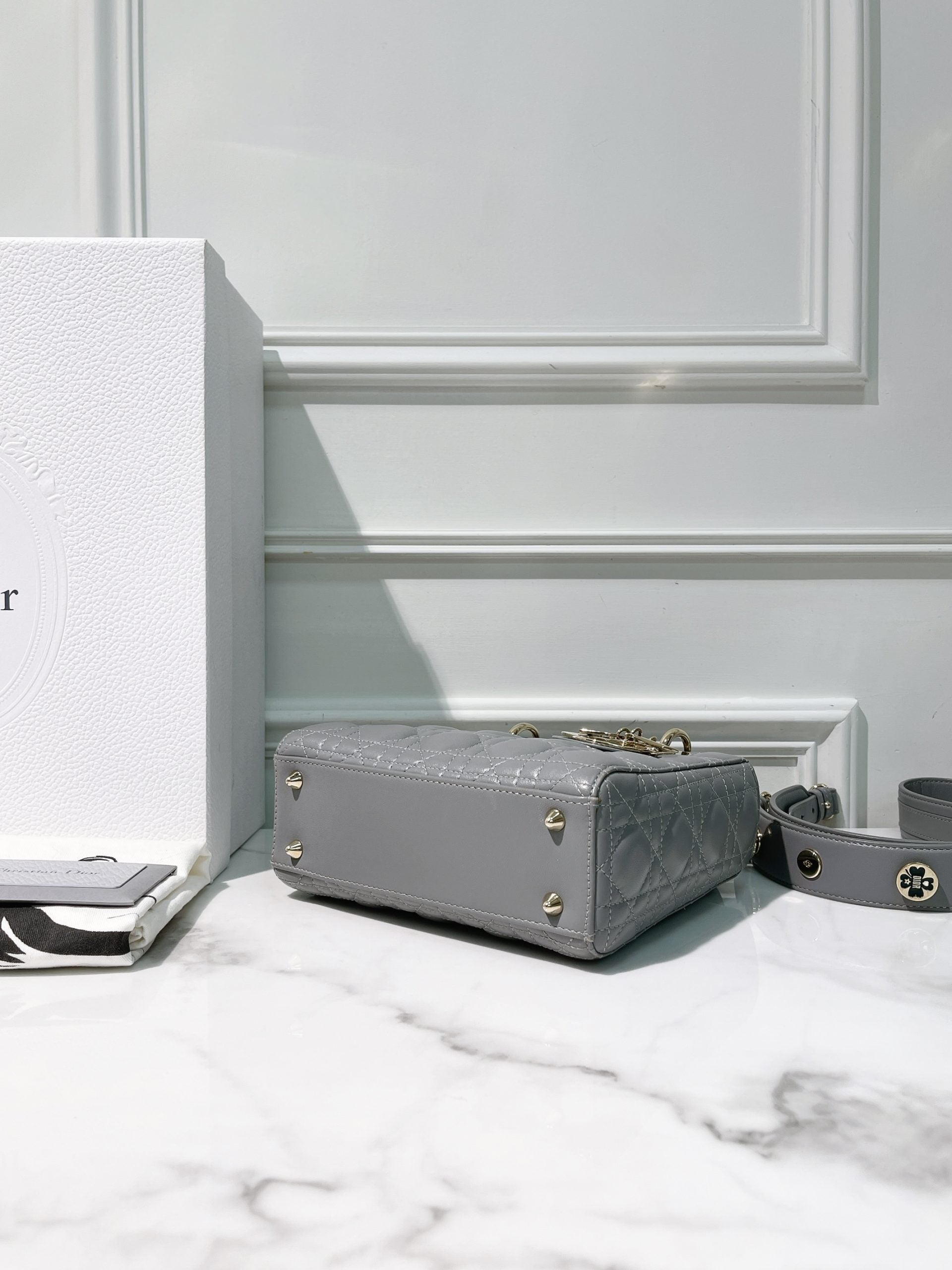 DIOR SMALL LADY DIOR, Gray/Gold