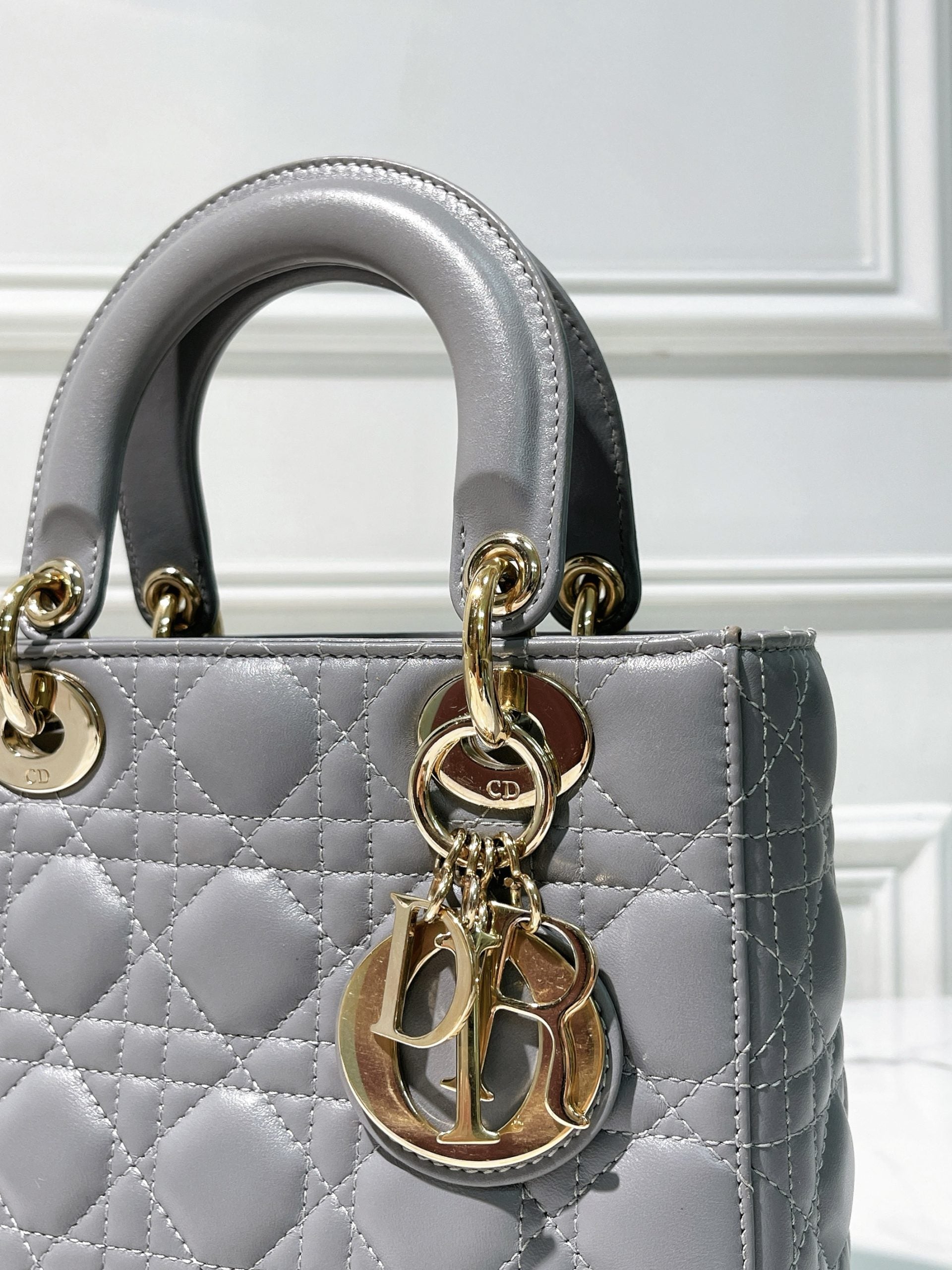 DIOR SMALL LADY DIOR, Gray/Gold