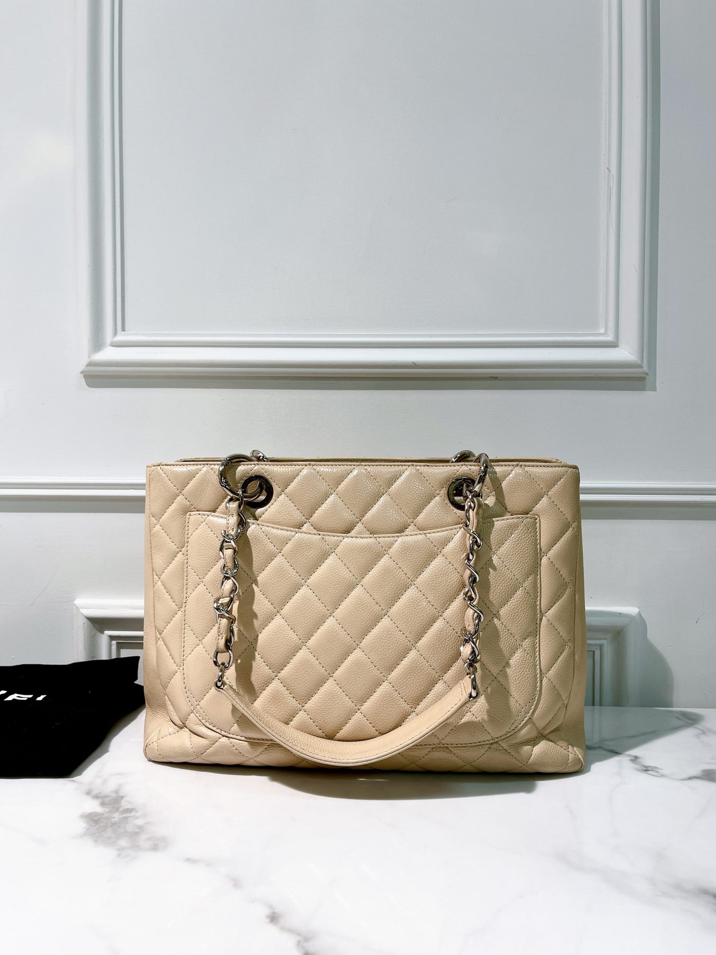 CHANEL GRAND SHOPPING TOTE, Beige/Silver
