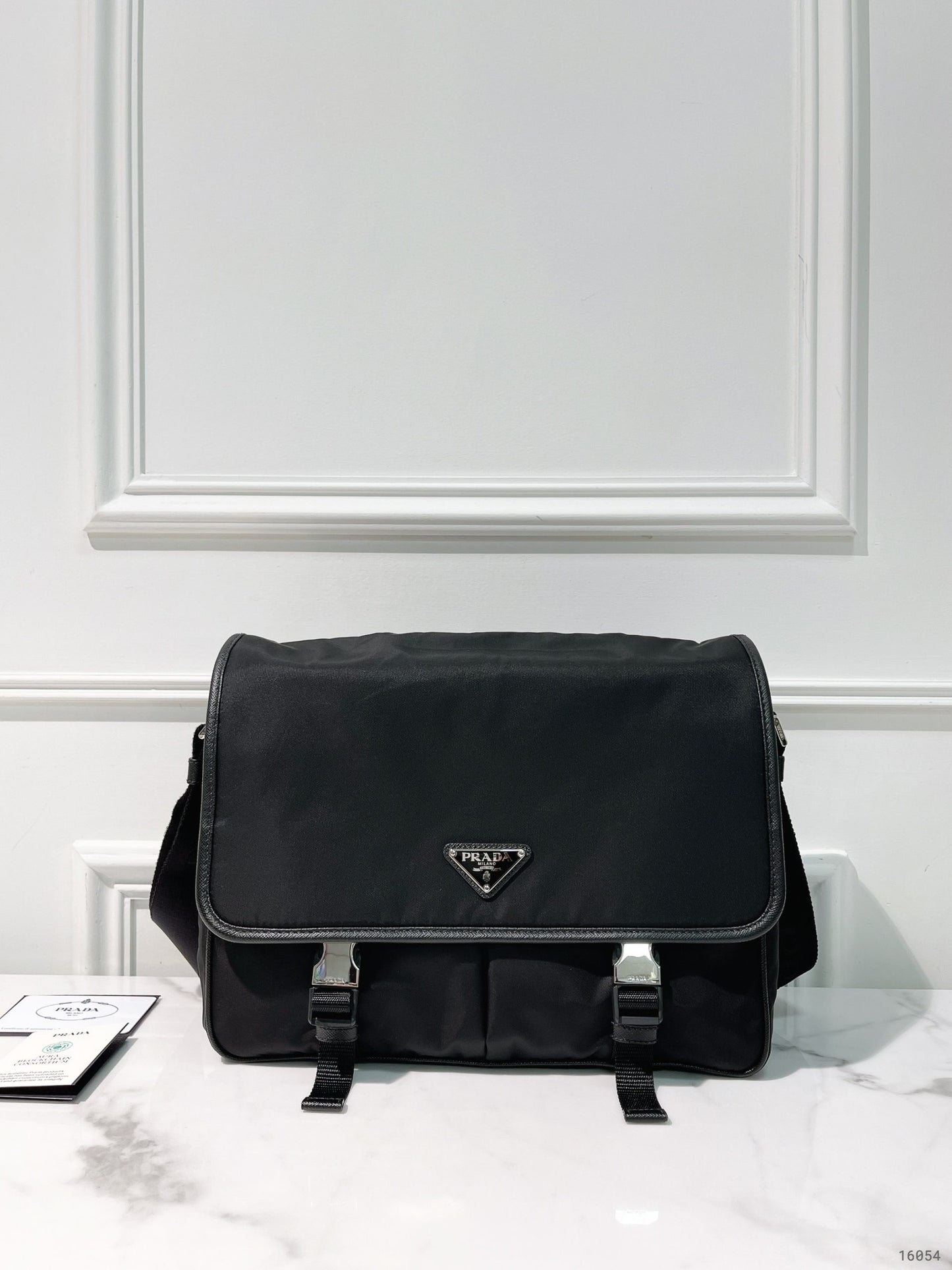 PRADA MESSENGER BAG, Black/Silver