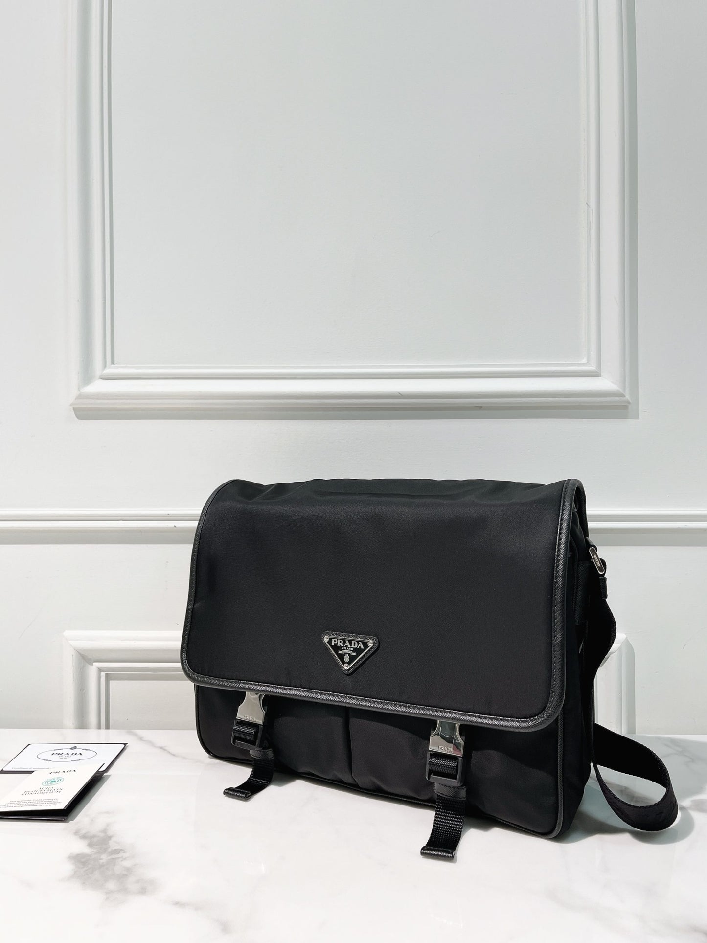 PRADA MESSENGER BAG, Black/Silver