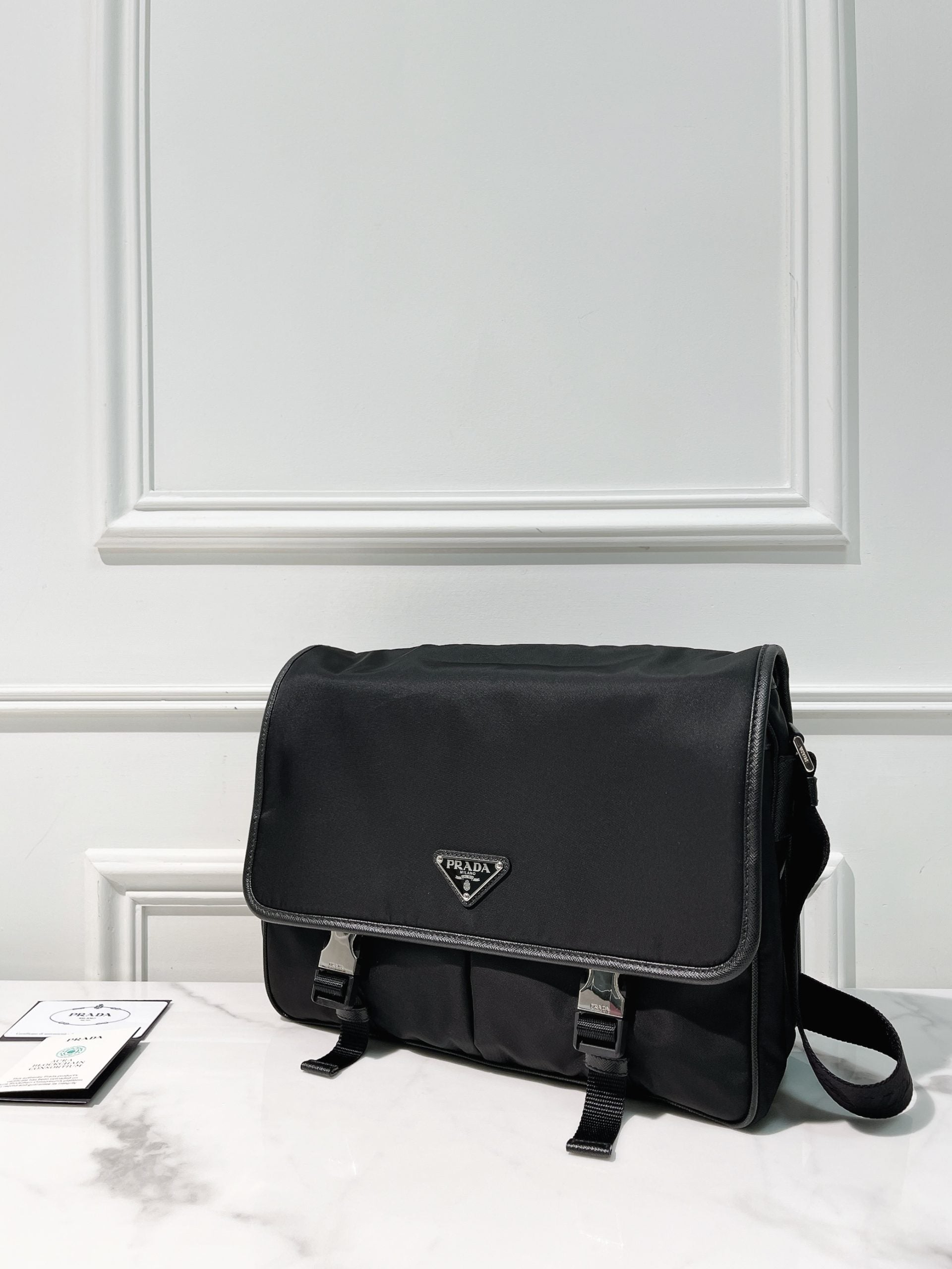 PRADA MESSENGER BAG, Black/Silver