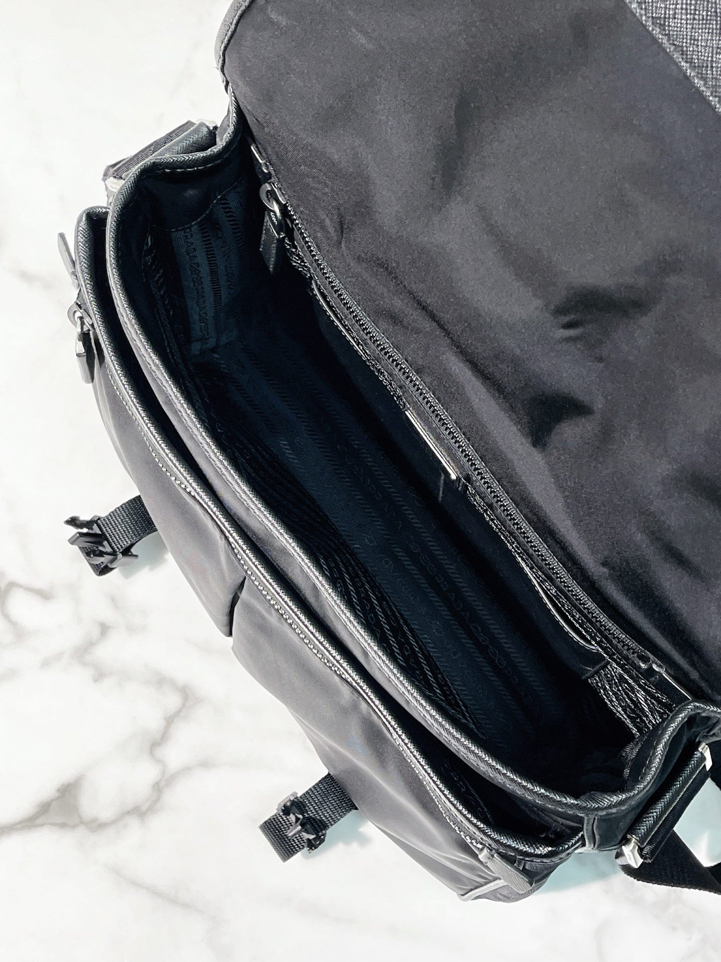 PRADA MESSENGER BAG, Black/Silver