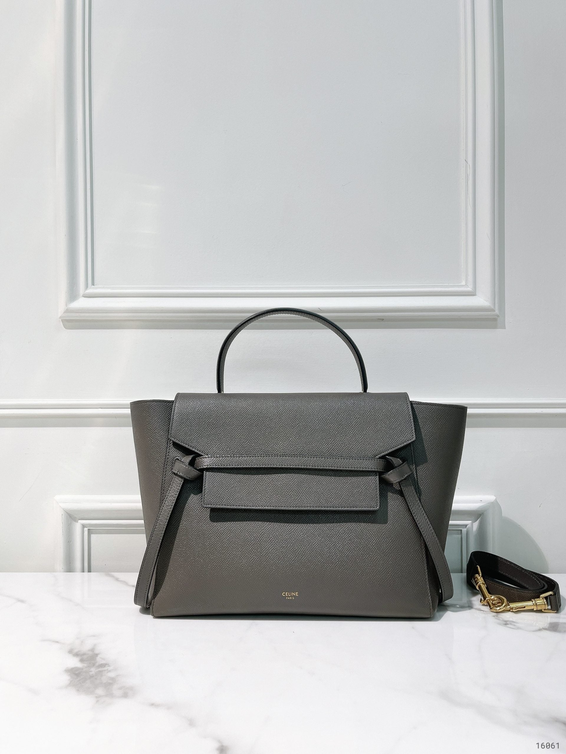 CELINE MINI BELT BAG, Gray/Gold