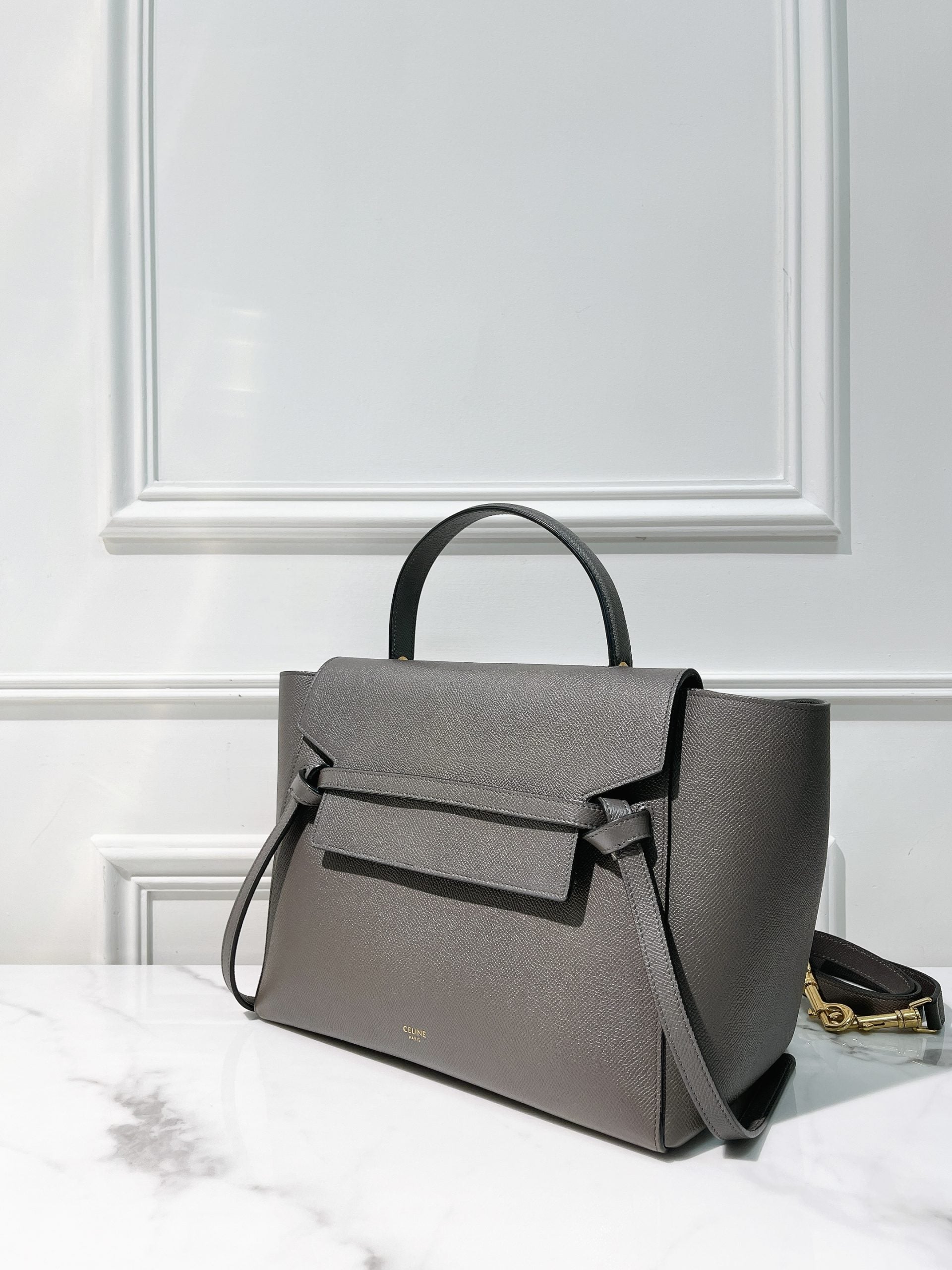 CELINE MINI BELT BAG, Gray/Gold