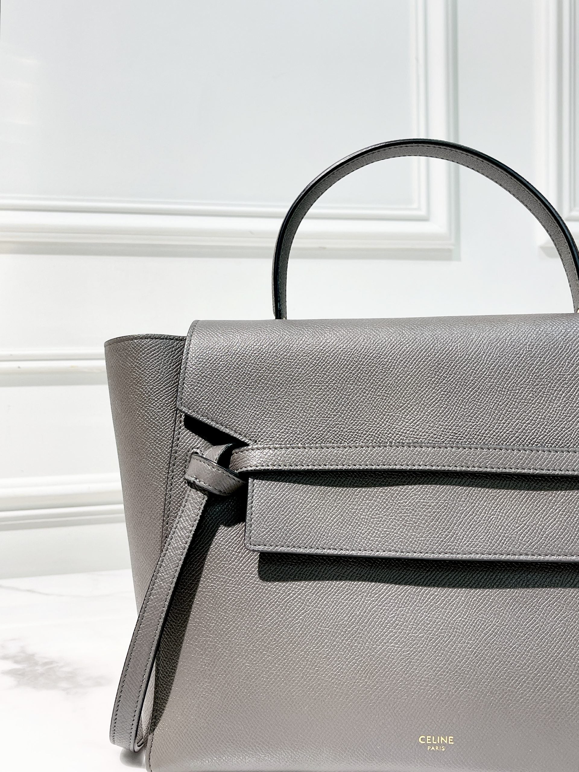 CELINE MINI BELT BAG, Gray/Gold