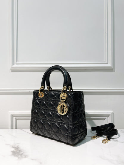 DIOR MEDIUM LADY DIOR, Black/Gold