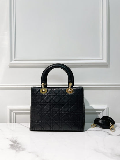 DIOR VINTAGE MEDIUM LADY DIOR, Black/Gold