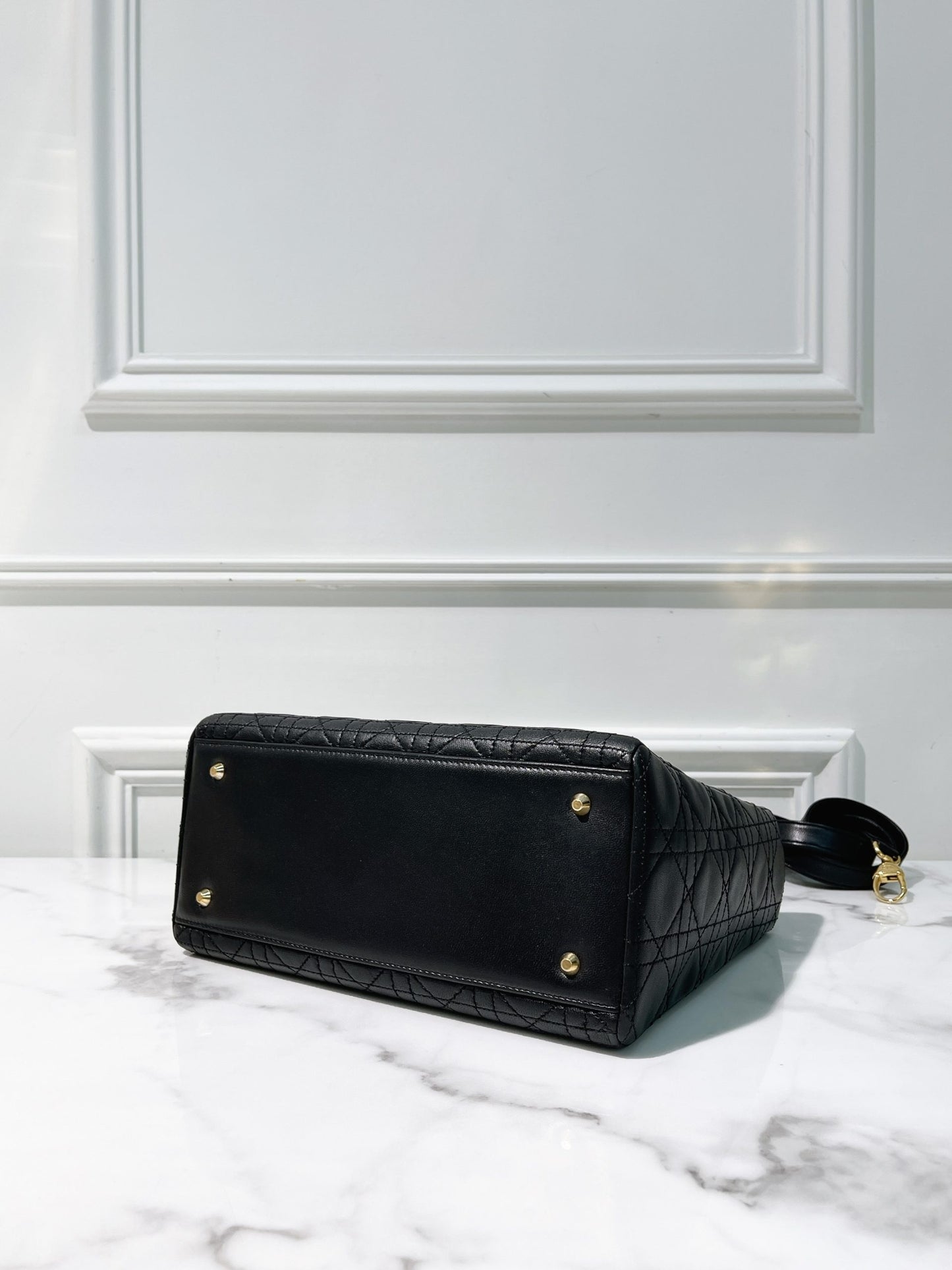 DIOR VINTAGE MEDIUM LADY DIOR, Black/Gold