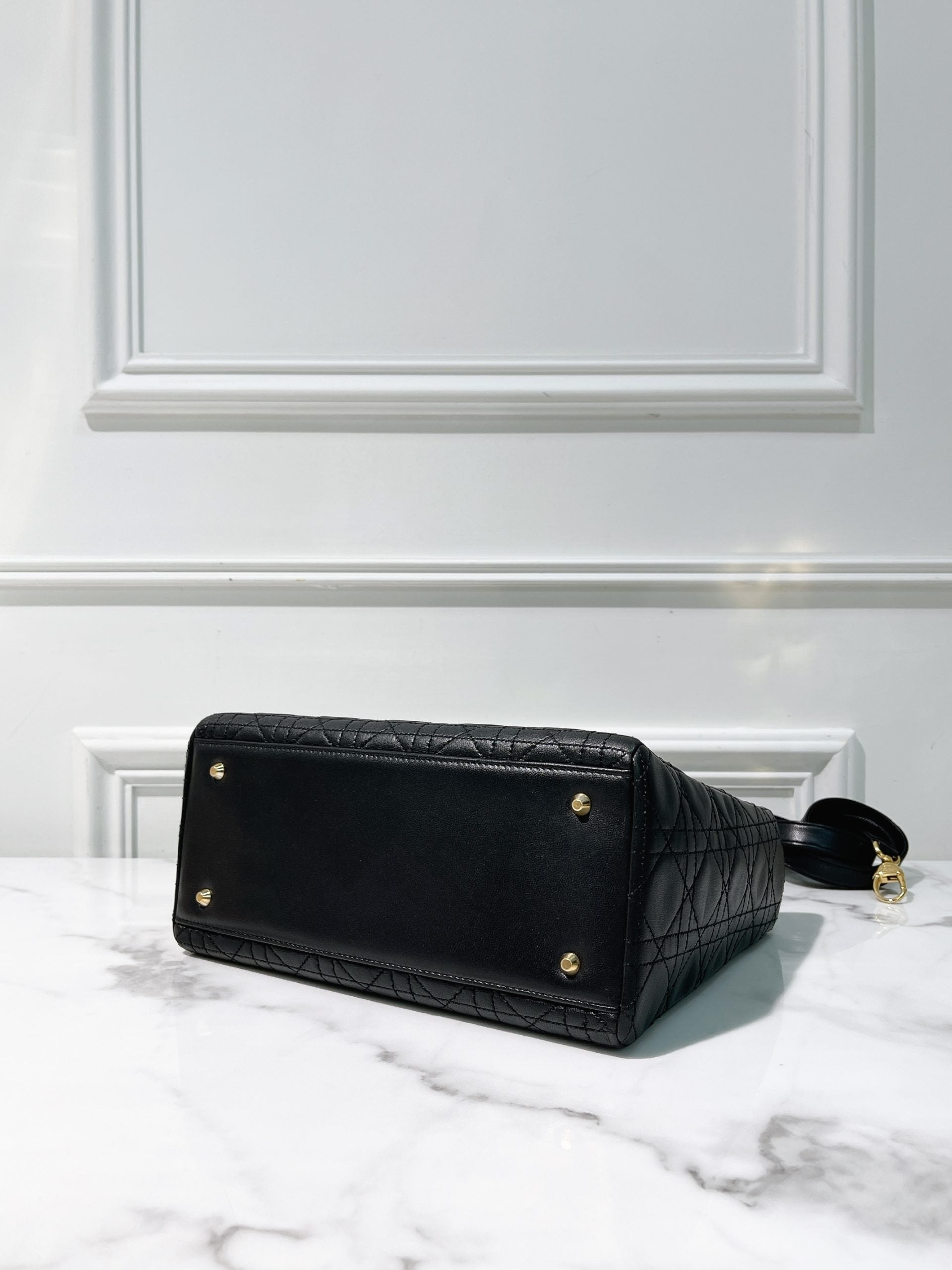 DIOR VINTAGE MEDIUM LADY DIOR, Black/Gold