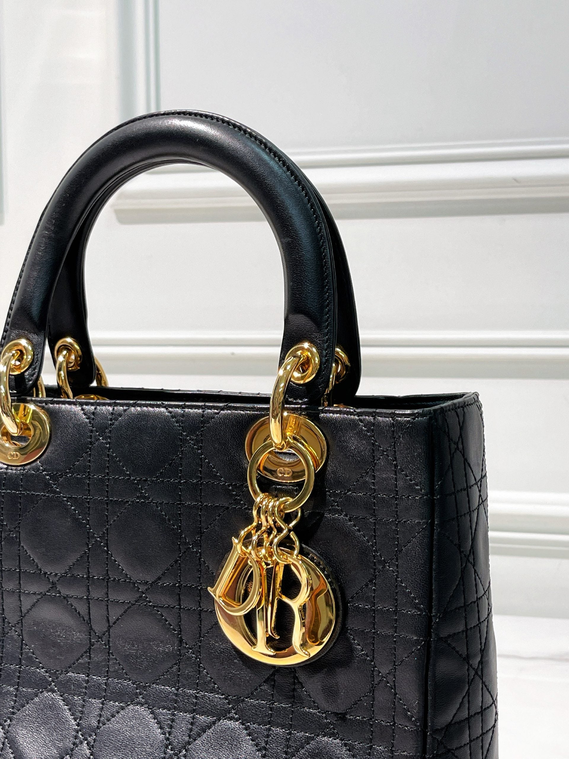 DIOR VINTAGE MEDIUM LADY DIOR, Black/Gold