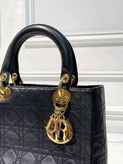 DIOR VINTAGE MEDIUM LADY DIOR, Black/Gold