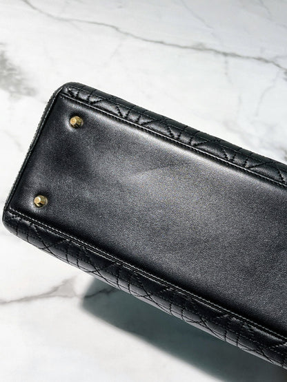 DIOR VINTAGE MEDIUM LADY DIOR, Black/Gold