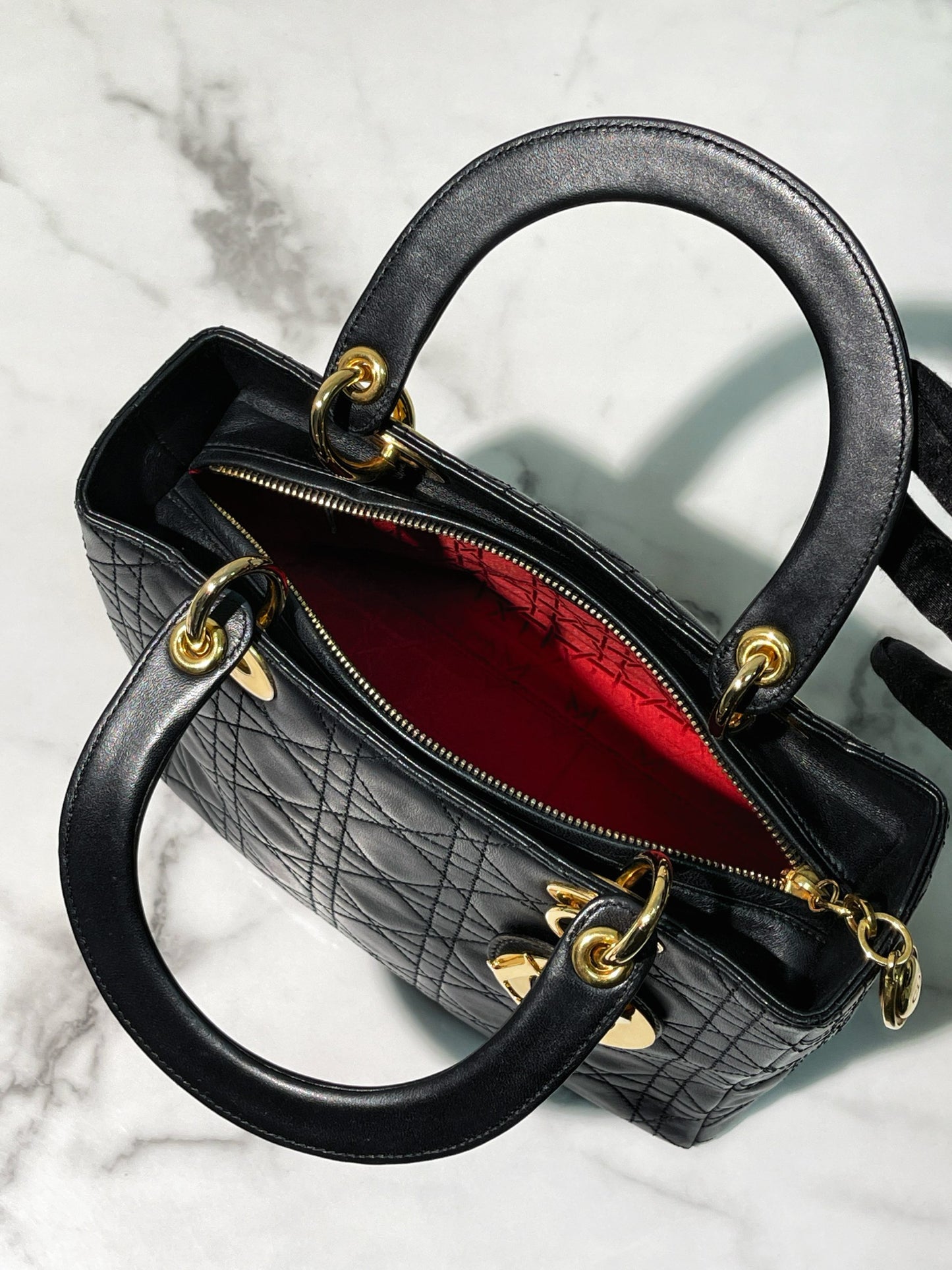 DIOR VINTAGE MEDIUM LADY DIOR, Black/Gold