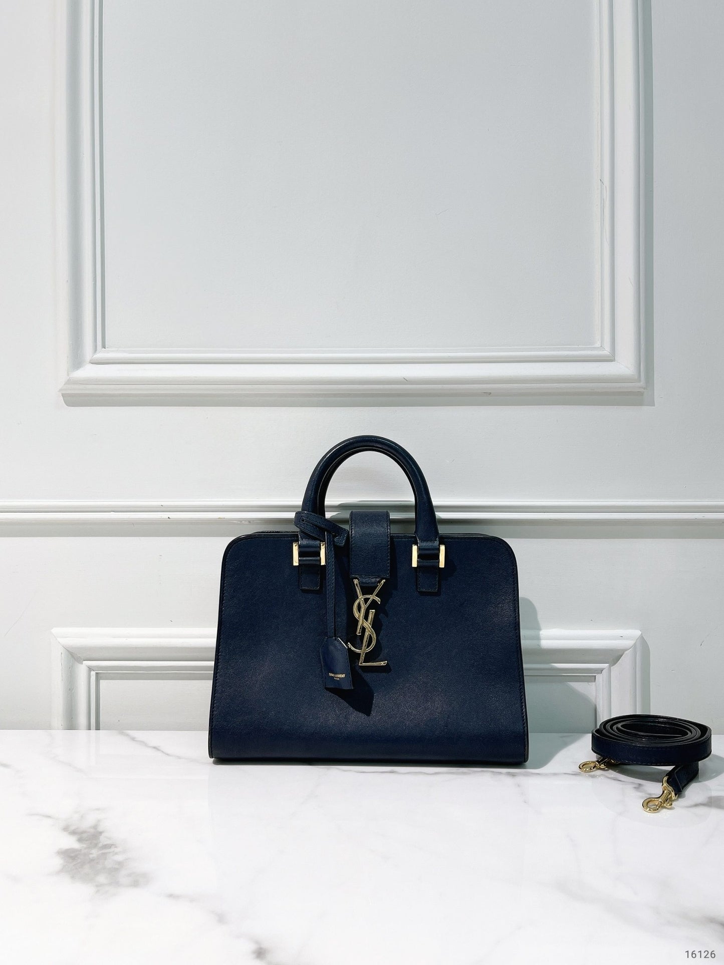 YSL SMALL CABAS, Navy/Gold
