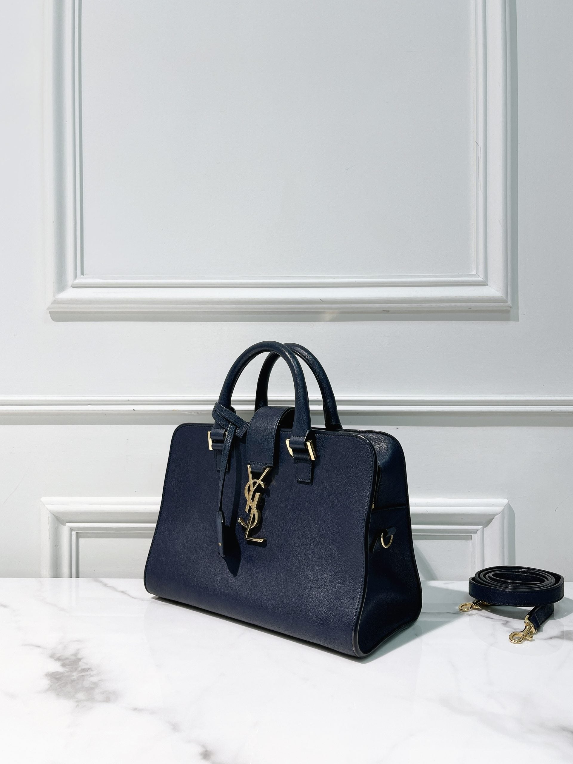 YSL SMALL CABAS, Navy/Gold