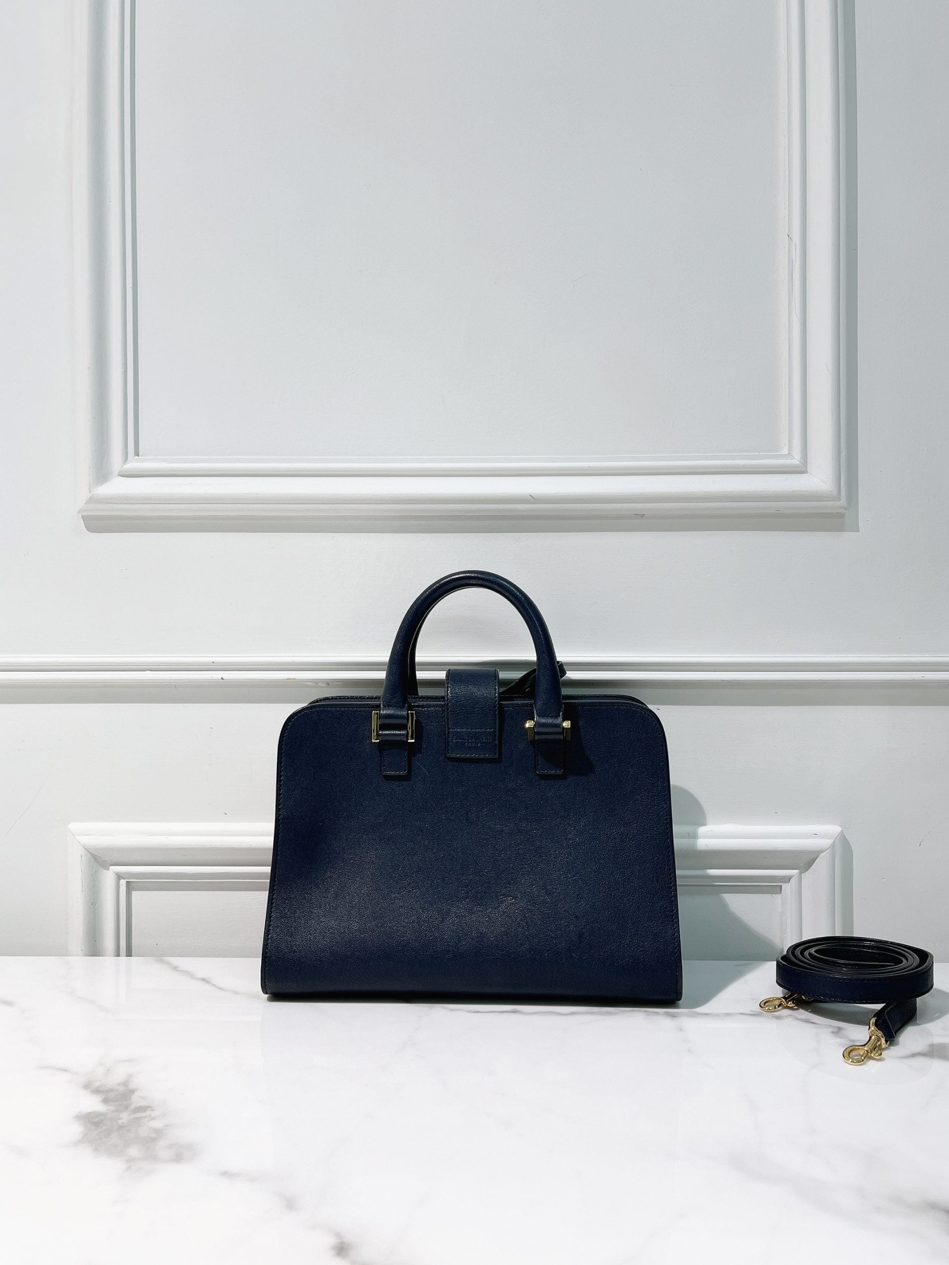 YSL SMALL CABAS, Navy/Gold